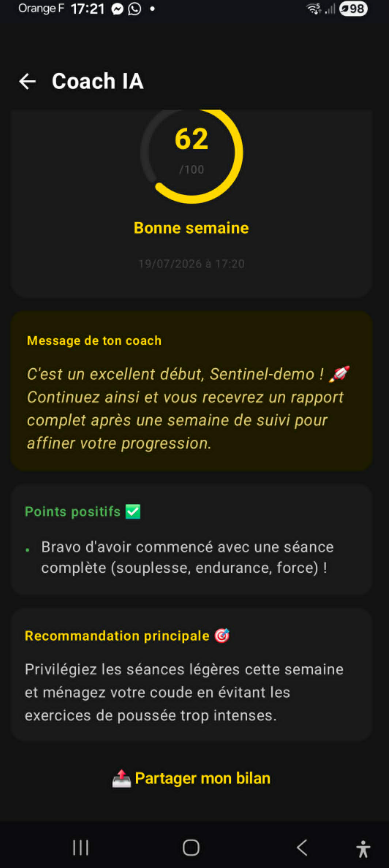 Bilan hebdomadaire généré par le Coach IA